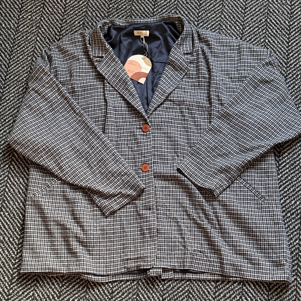Lauren Virginia x Roolee Gray and Blue Wool Blend Blazer, Size 5X